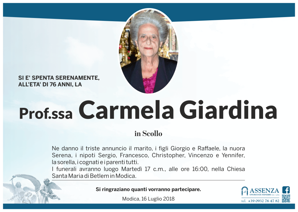 Necrologi: Carmela Giardina - Ragusa Oggi