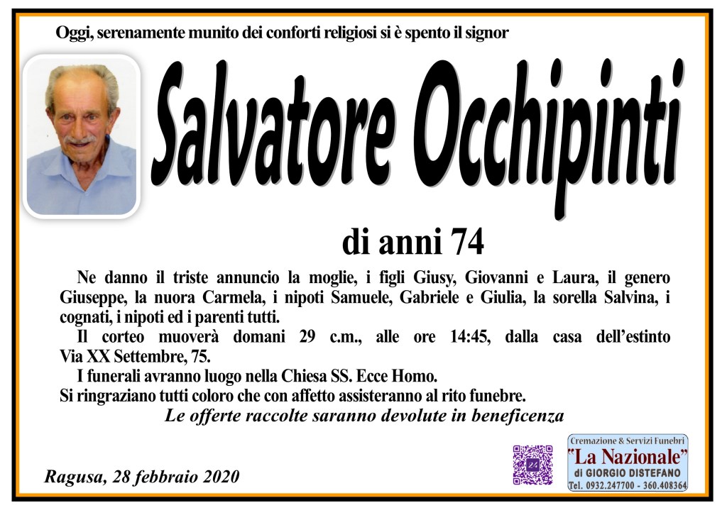 Necrologi: Salvatore Occhipinti - Ragusa Oggi