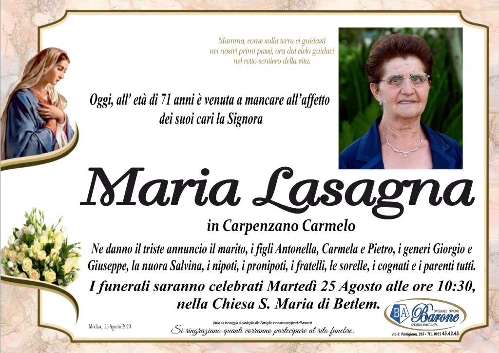 Necrologi: Maria Lasagna - Ragusa Oggi