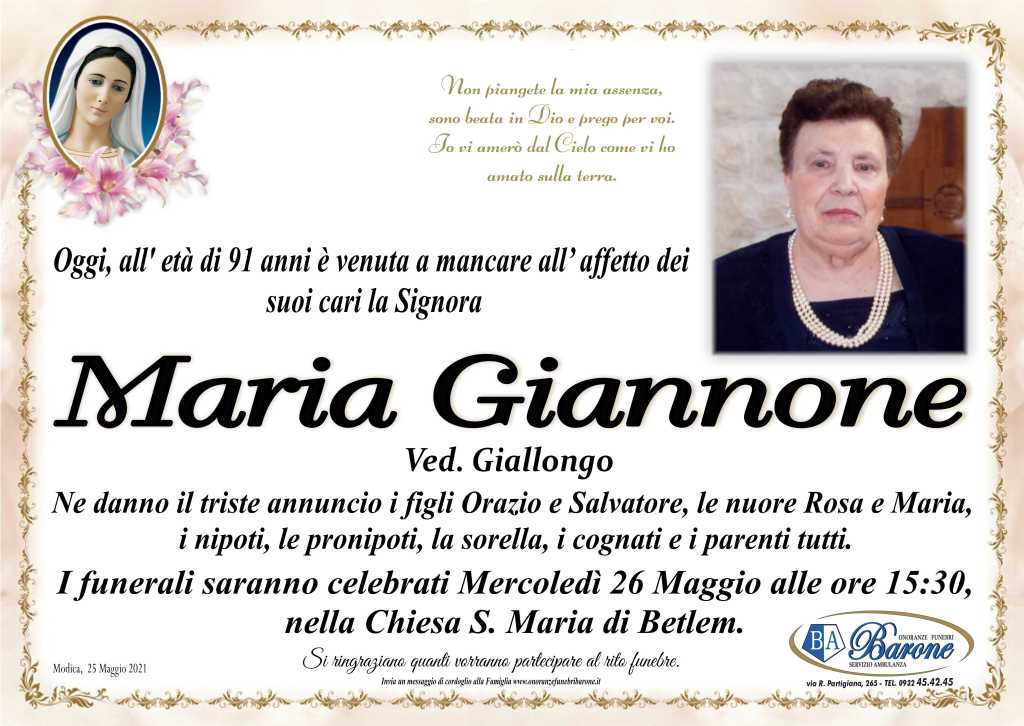 Necrologi: Maria Giannone - Ragusa Oggi