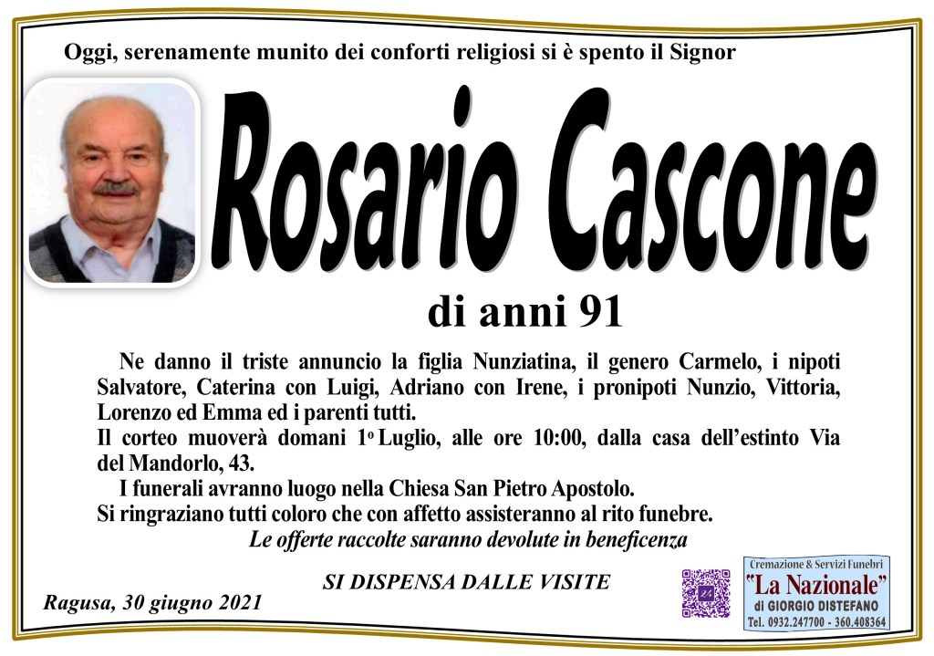 Necrologi: Rosario Cascone - Ragusa Oggi