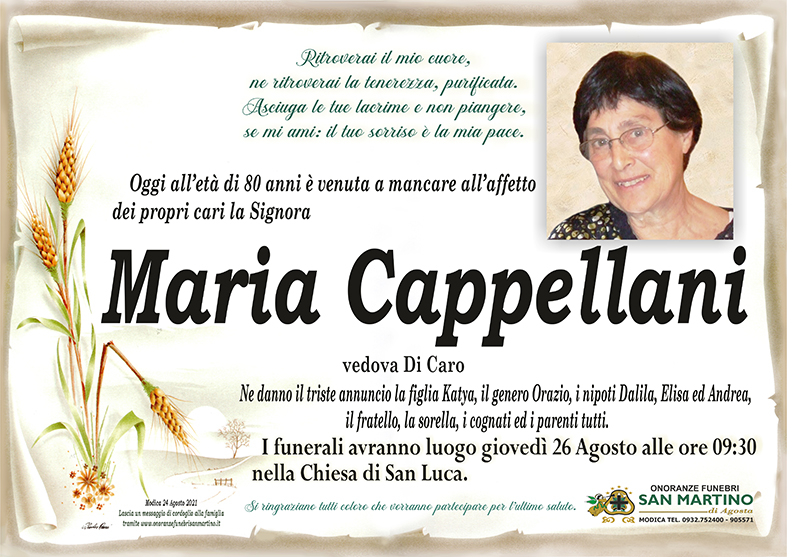 Necrologi: Maria Cappellani - Ragusa Oggi