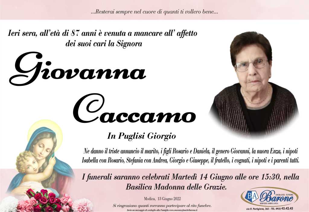 Necrologi: Giovanna Caccamo - Ragusa Oggi