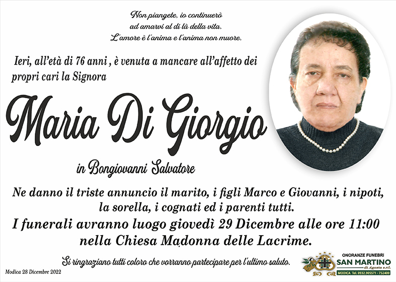 Necrologi: Maria Di Giorgio - Ragusa Oggi