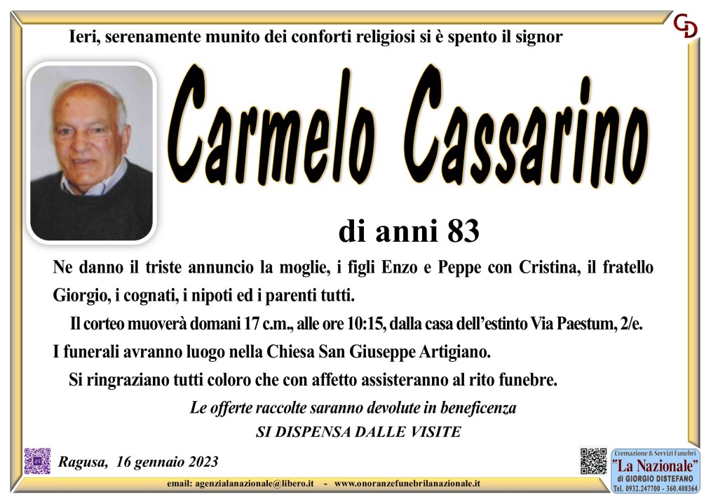 Necrologi: Carmelo Cassarino - Ragusa Oggi