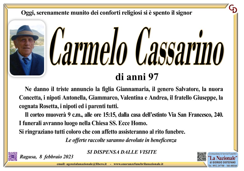 Necrologi: Carmelo Cassarino - Ragusa Oggi