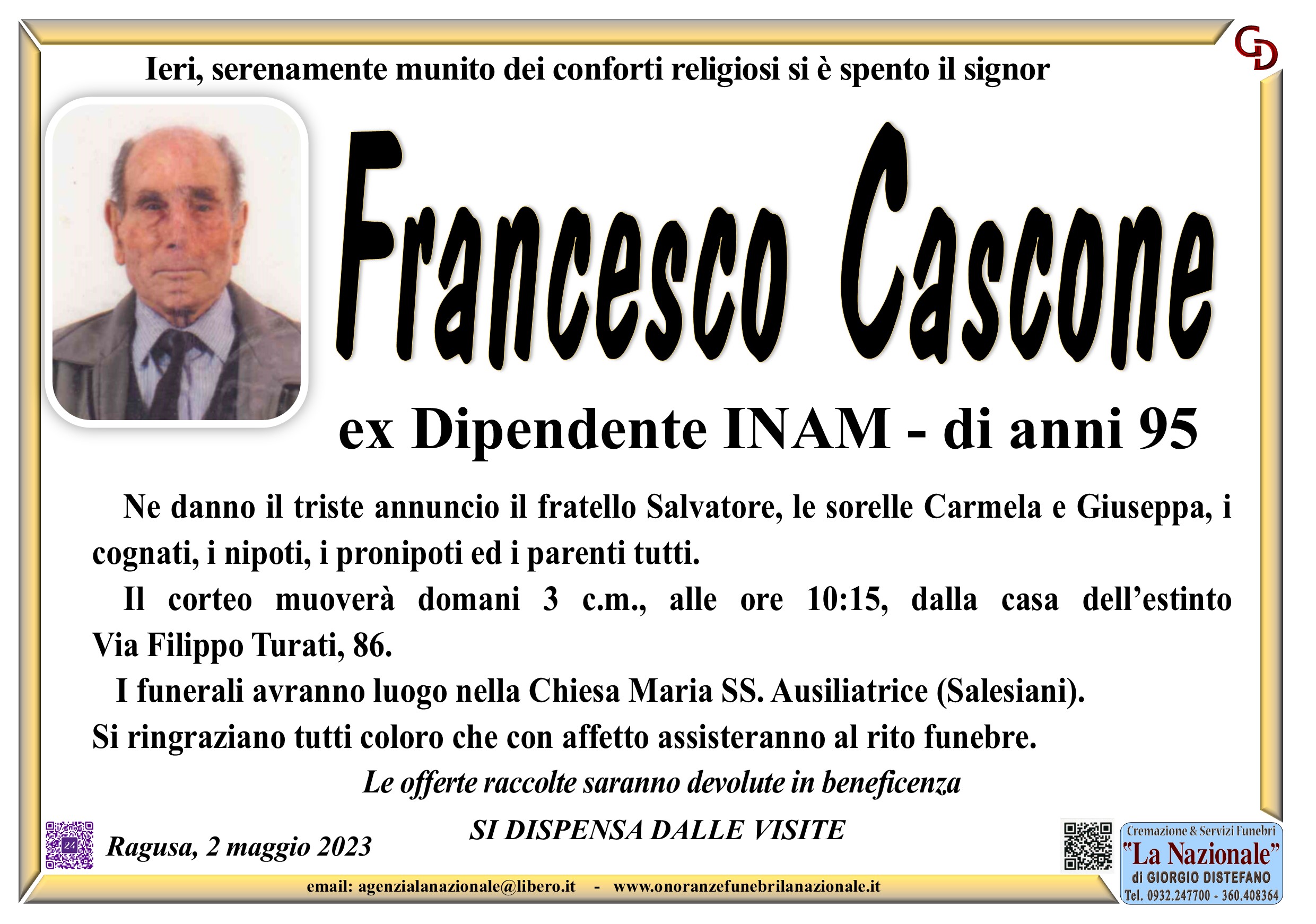 Necrologi: Francesco Cascone - Ragusa Oggi
