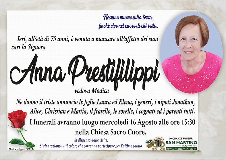 Necrologi: Anna Prestifilippi - Ragusa Oggi