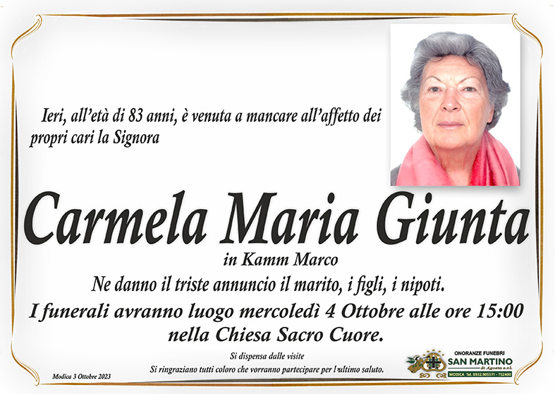 Necrologi: Carmela Maria Giunta - Ragusa Oggi