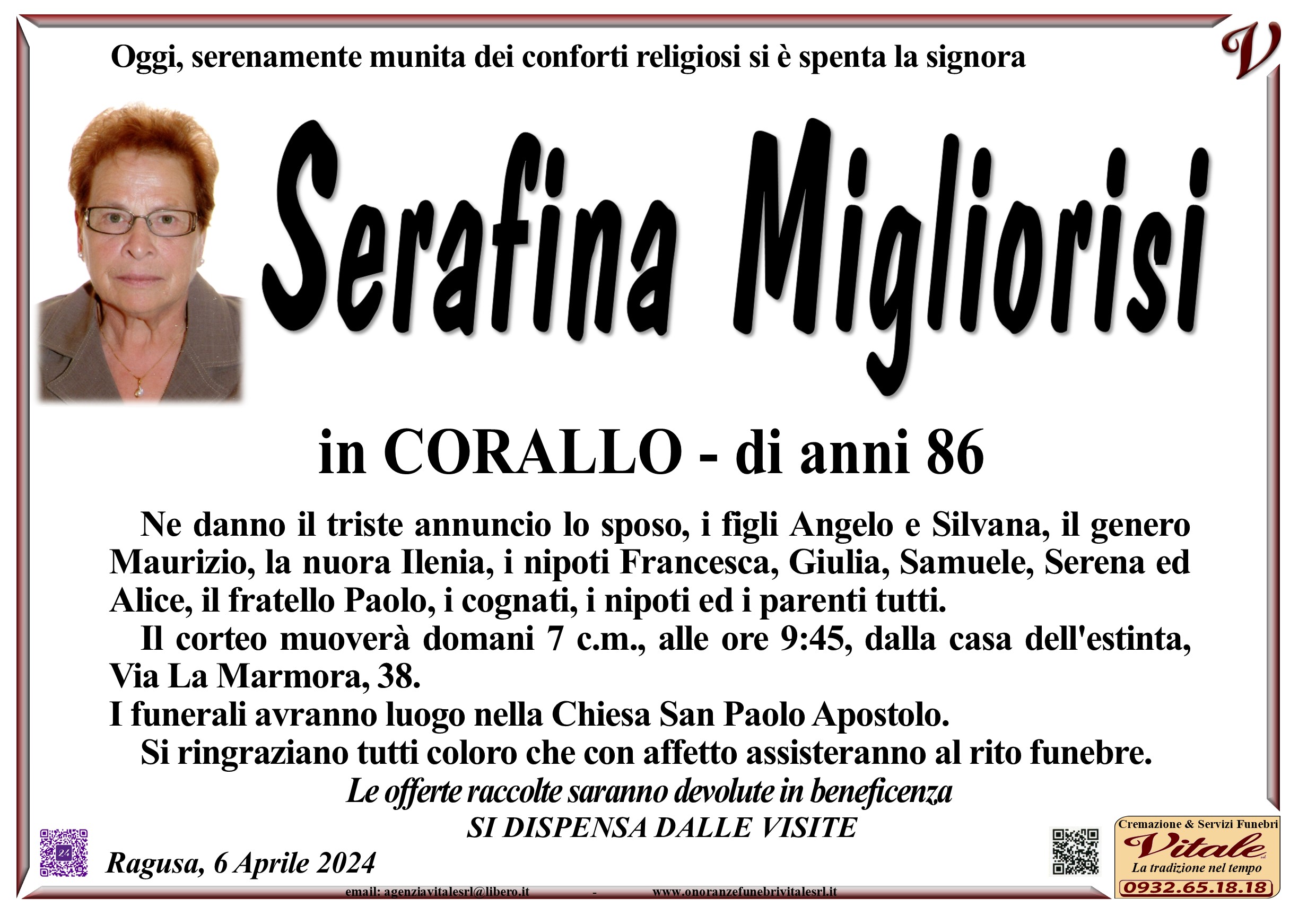 Necrologi: Serafina Migliorisi - Ragusa Oggi